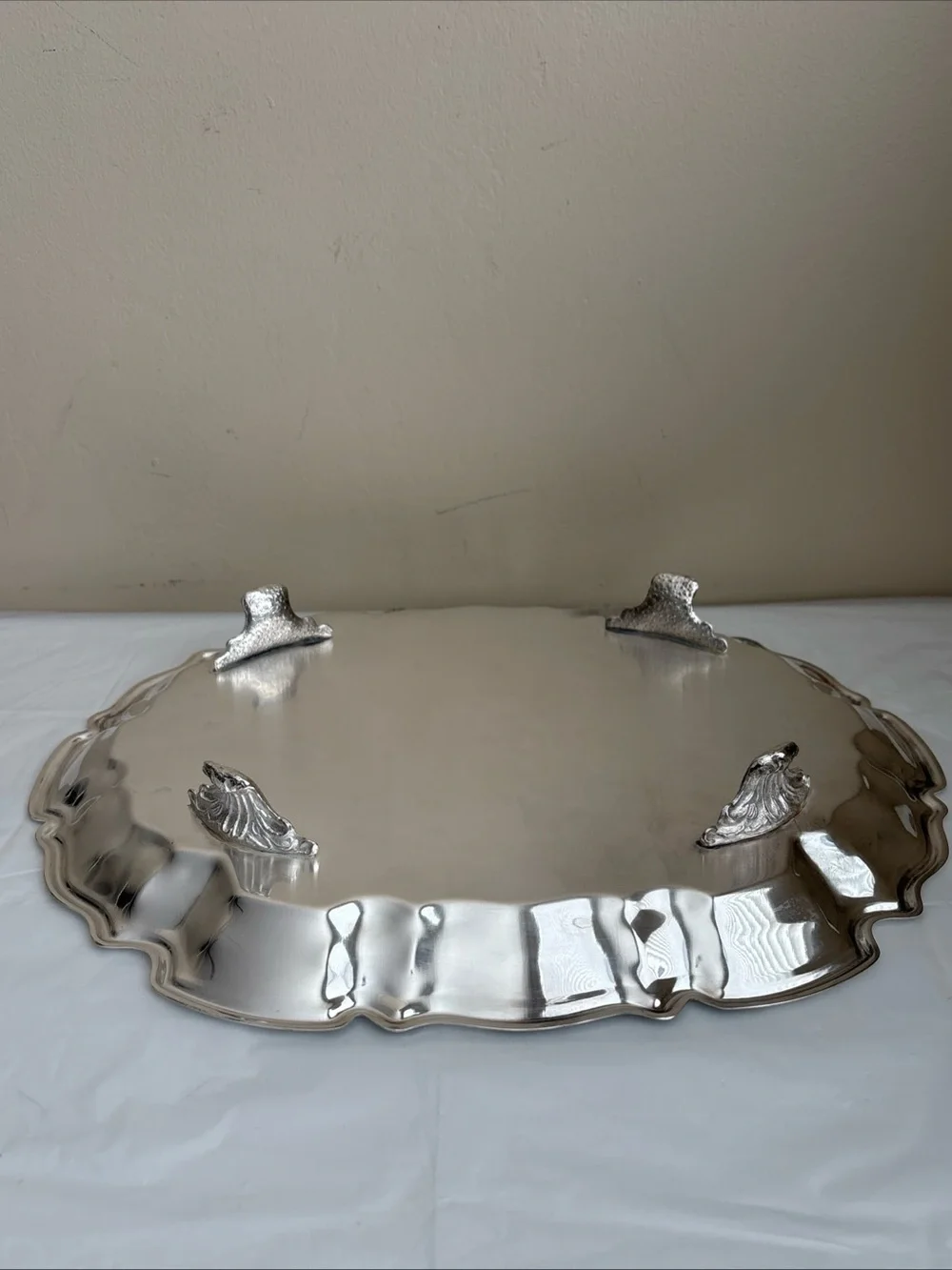Leonard EP Silver Plated Serving Tray Italy Embossed Ornate Footed  14.38x11.38”